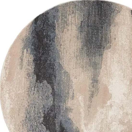 5' Gray Black and Beige Abstract Non Skid Round Rug Photo 4