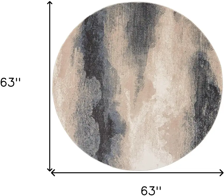 5' Gray Black and Beige Abstract Non Skid Round Rug Photo 3