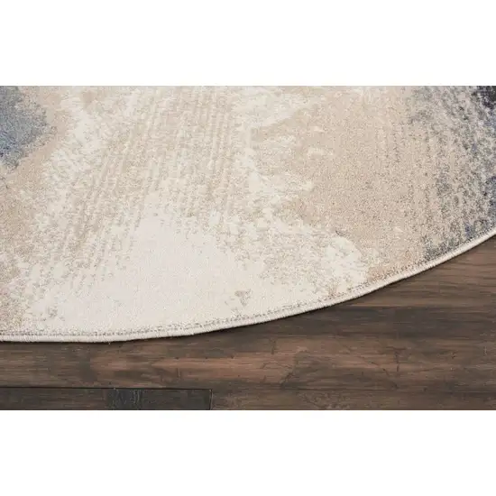 5' Gray Black and Beige Abstract Non Skid Round Rug Photo 9
