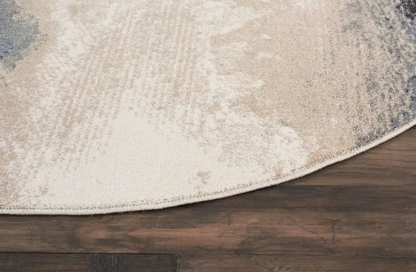 5' Gray Black and Beige Abstract Non Skid Round Rug Photo 9