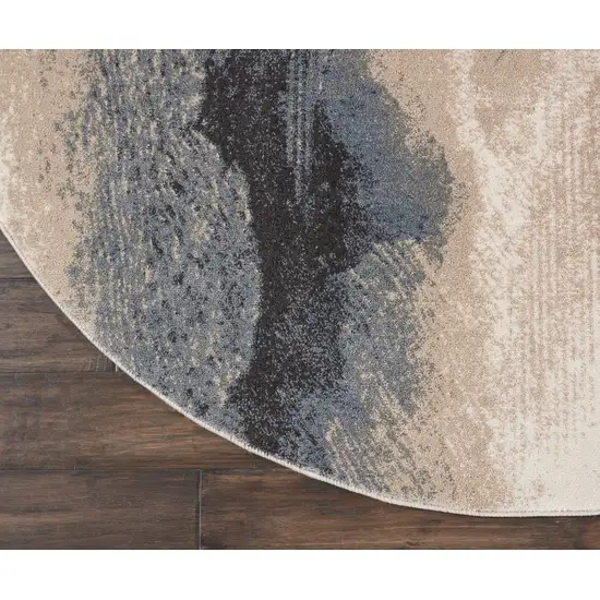 5' Gray Black and Beige Abstract Non Skid Round Rug Photo 7