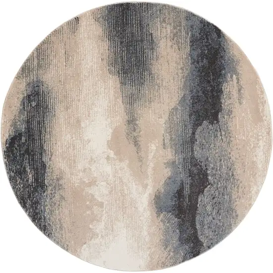 5' Gray Black and Beige Abstract Non Skid Round Rug Photo 1