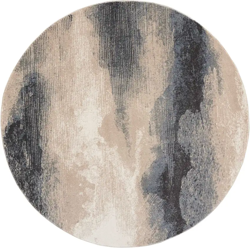 5' Gray Black and Beige Abstract Non Skid Round Rug Photo 1