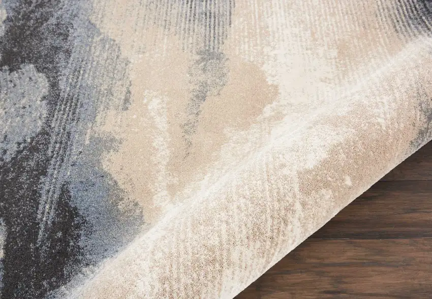 5' Gray Black and Beige Abstract Non Skid Round Rug Photo 8