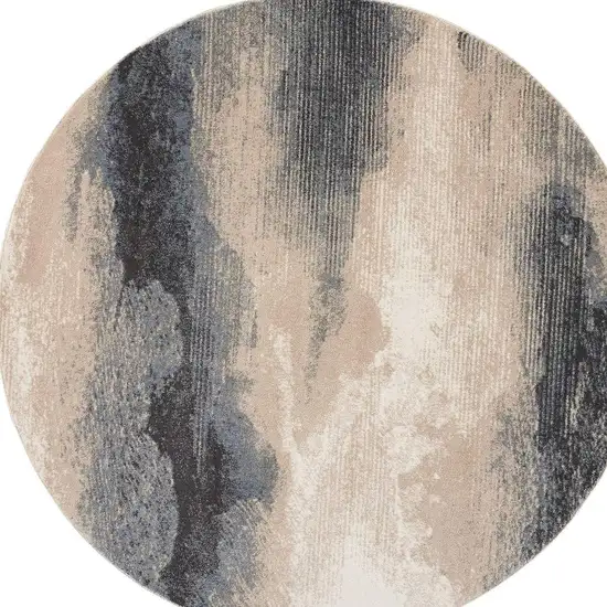 5' Gray Black and Beige Abstract Non Skid Round Rug Photo 6