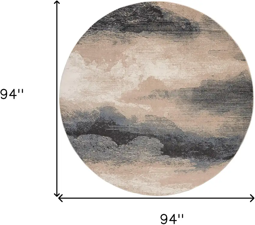 8' Gray Black and Beige Abstract Non Skid Round Rug Photo 3