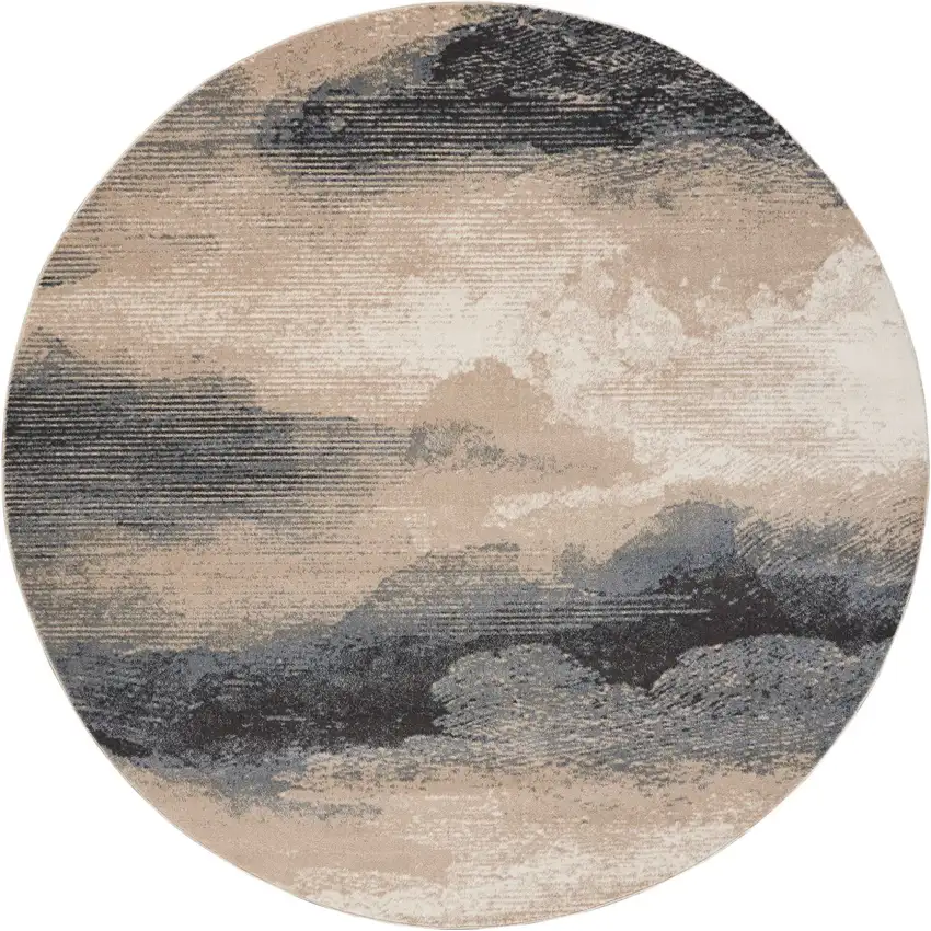 8' Gray Black and Beige Abstract Non Skid Round Rug Photo 3