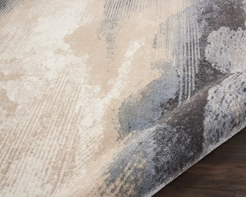 8' Gray Black and Beige Abstract Non Skid Round Rug Photo 5