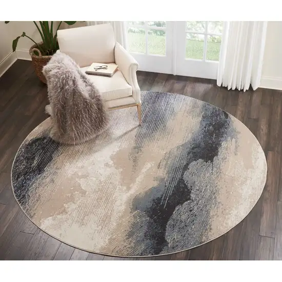 8' Gray Black and Beige Abstract Non Skid Round Rug Photo 5
