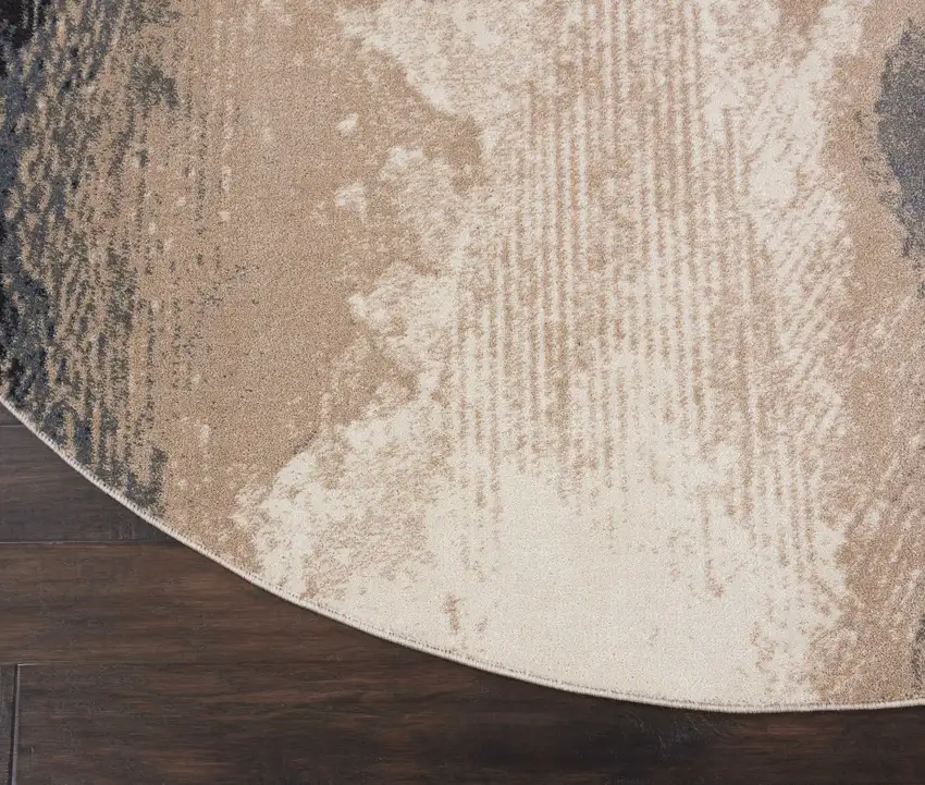 8' Gray Black and Beige Abstract Non Skid Round Rug Photo 4