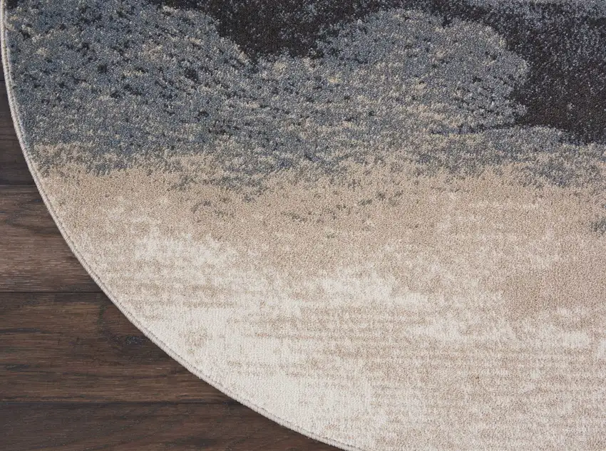 4' Gray Black and Beige Abstract Round Rug Photo 4
