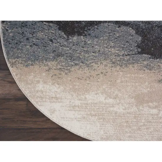 4' Gray Black and Beige Abstract Round Rug Photo 6