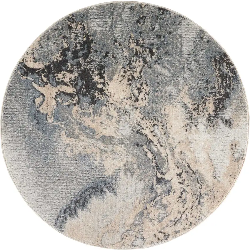 4' Gray Black and Ivory Abstract Round Rug Photo 2