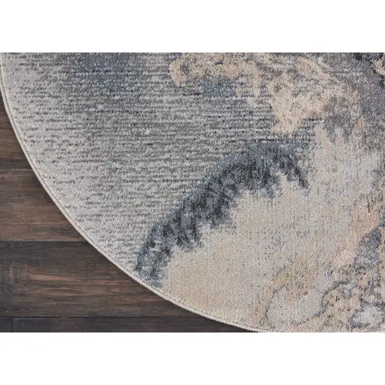4' Gray Black and Ivory Abstract Round Rug Photo 7
