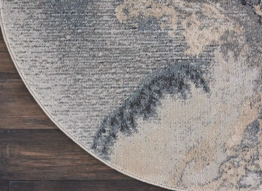 4' Gray Black and Ivory Abstract Round Rug Photo 7