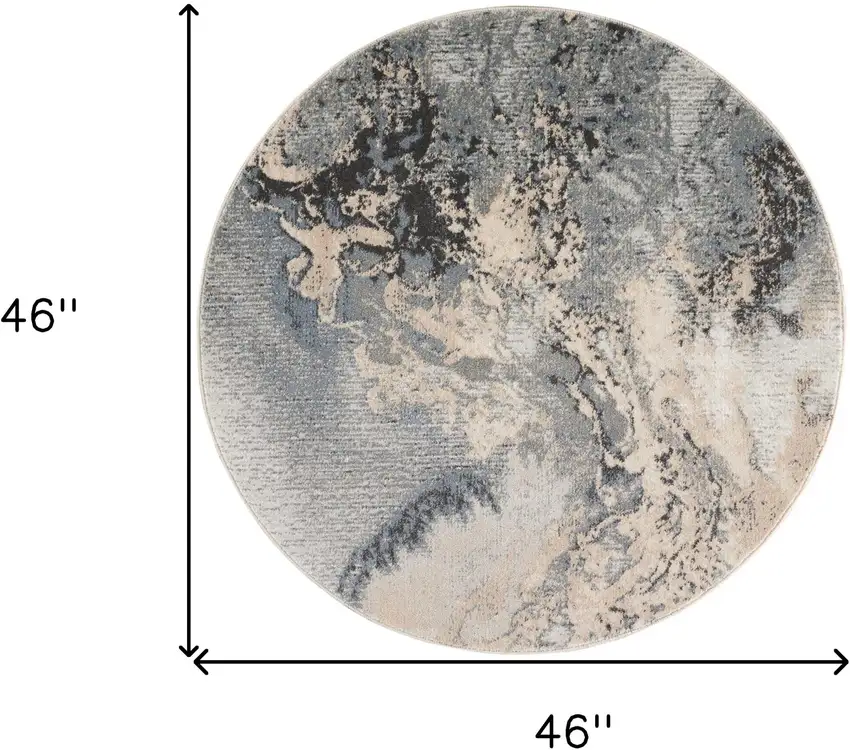 4' Gray Black and Ivory Abstract Round Rug Photo 8