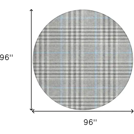 8' Gray Blue And Beige Round Plaid Washable Indoor Outdoor Area Rug Photo 9