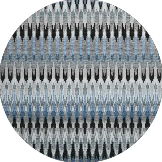 8' Gray Blue And Black Southwestern Washable Round Rug With UV Protection Photo 4