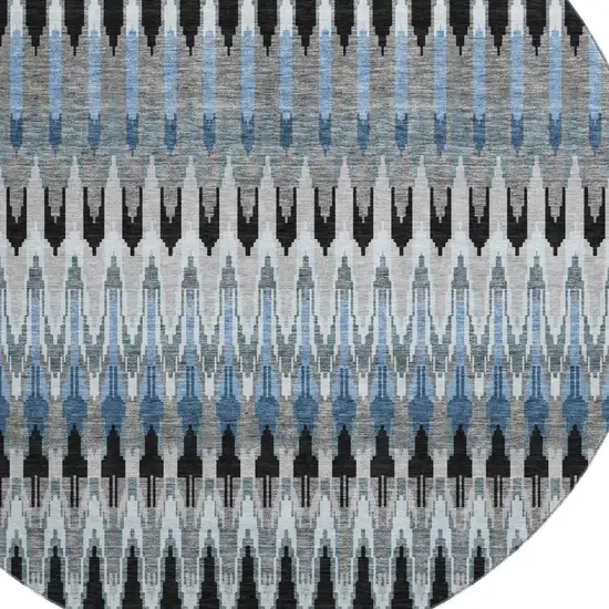 8' Gray Blue And Black Southwestern Washable Round Rug With UV Protection Photo 3