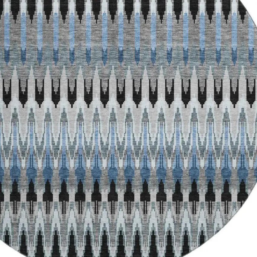 8' Gray Blue And Black Southwestern Washable Round Rug With UV Protection Photo 3