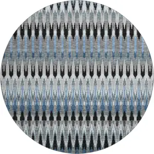 Photo of 8' Gray Blue And Black Southwestern Washable Round Rug With UV Protection