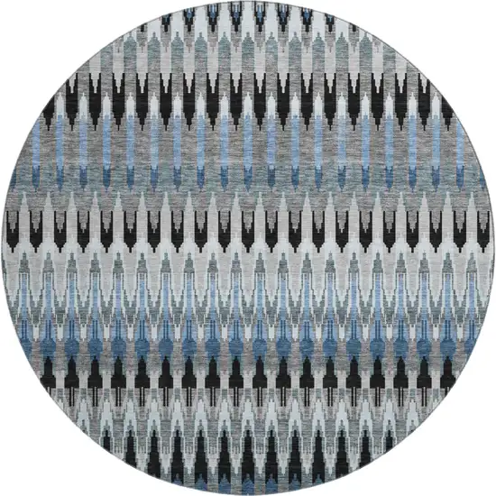 8' Gray Blue And Black Southwestern Washable Round Rug With UV Protection Photo 1