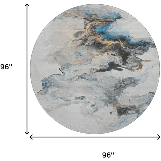 8' Gray Blue And Copper Abstract Washable Round Rug With UV Protection Photo 9