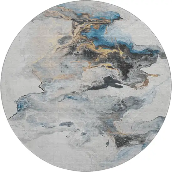 8' Gray Blue And Copper Abstract Washable Round Rug With UV Protection Photo 1