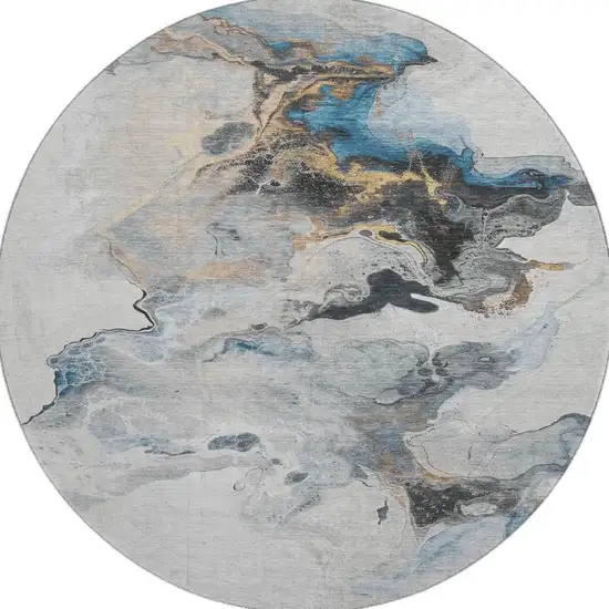 8' Gray Blue And Copper Abstract Washable Round Rug With UV Protection Photo 2