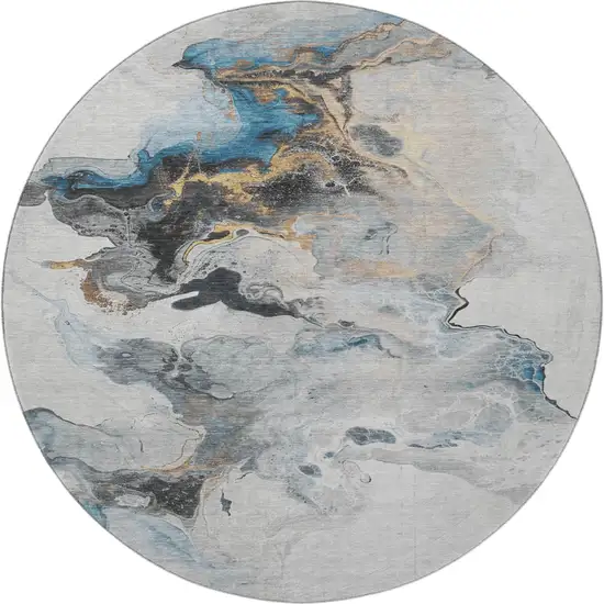 8' Gray Blue And Copper Abstract Washable Round Rug With UV Protection Photo 3
