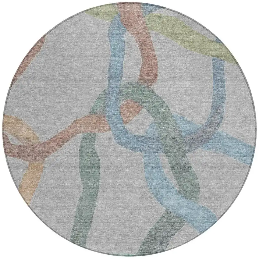 8' Gray Blue And Copper Round Abstract Washable Indoor Outdoor Area Rug Photo 2