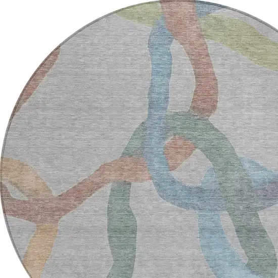 8' Gray Blue And Copper Round Abstract Washable Indoor Outdoor Area Rug Photo 3
