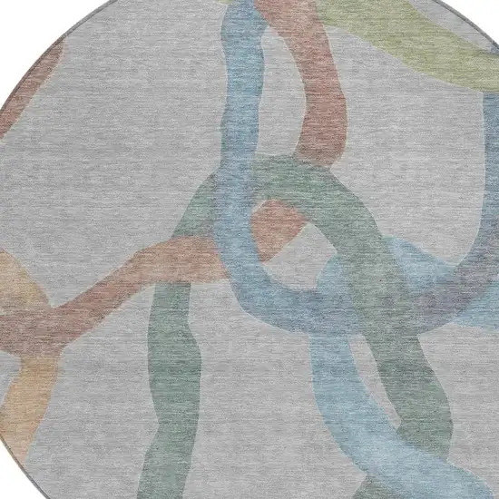 8' Gray Blue And Copper Round Abstract Washable Indoor Outdoor Area Rug Photo 7