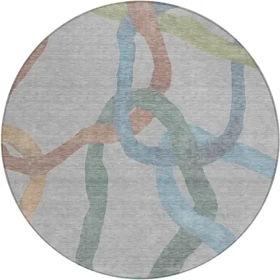 8' Gray Blue And Copper Round Abstract Washable Indoor Outdoor Area Rug Photo 1