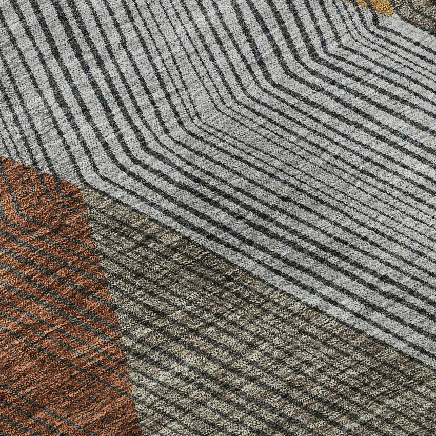 8' Gray Blue And Gold Geometric Washable Round Rug With UV Protection Photo 8