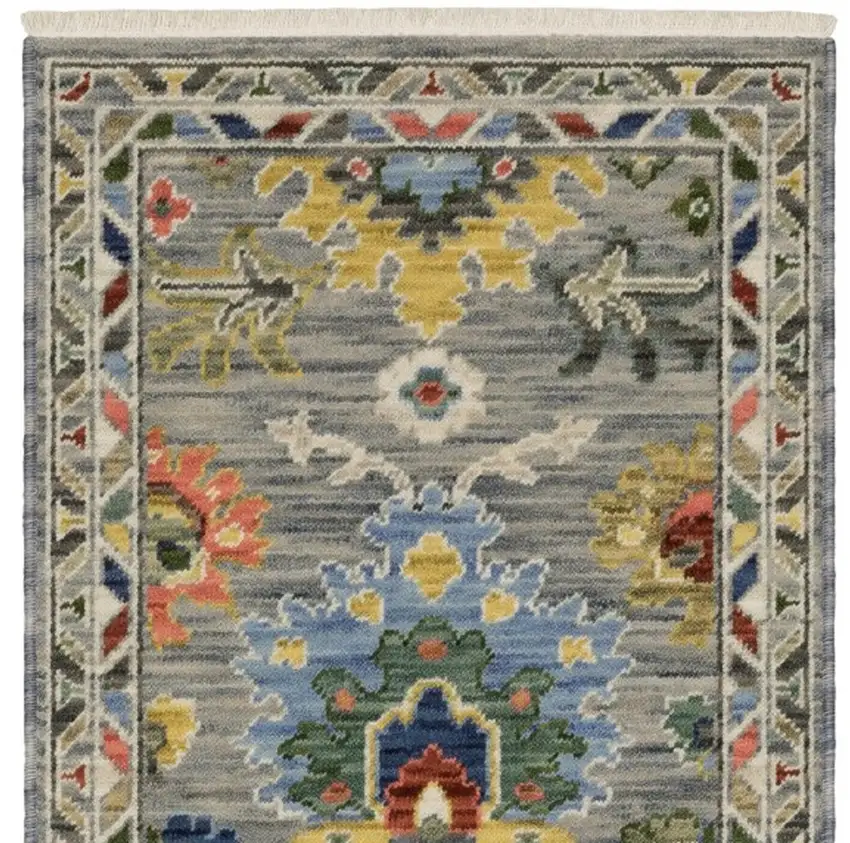 6' Gray Blue And Green Oriental Runner Rug With Fringe Photo 6