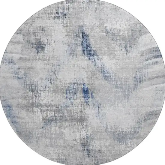 8' Gray Blue And Ivory Abstract Washable Round Rug With UV Protection Photo 3