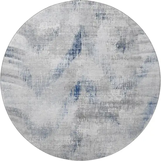 8' Gray Blue And Ivory Abstract Washable Round Rug With UV Protection Photo 4
