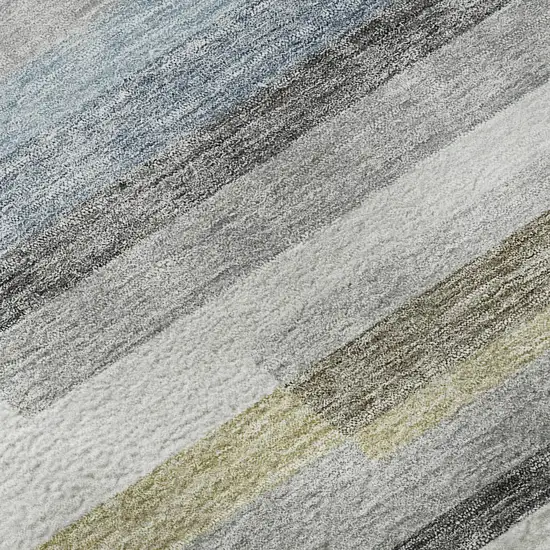 8' Gray Blue And Ivory Striped Washable Round Rug With UV Protection Photo 9