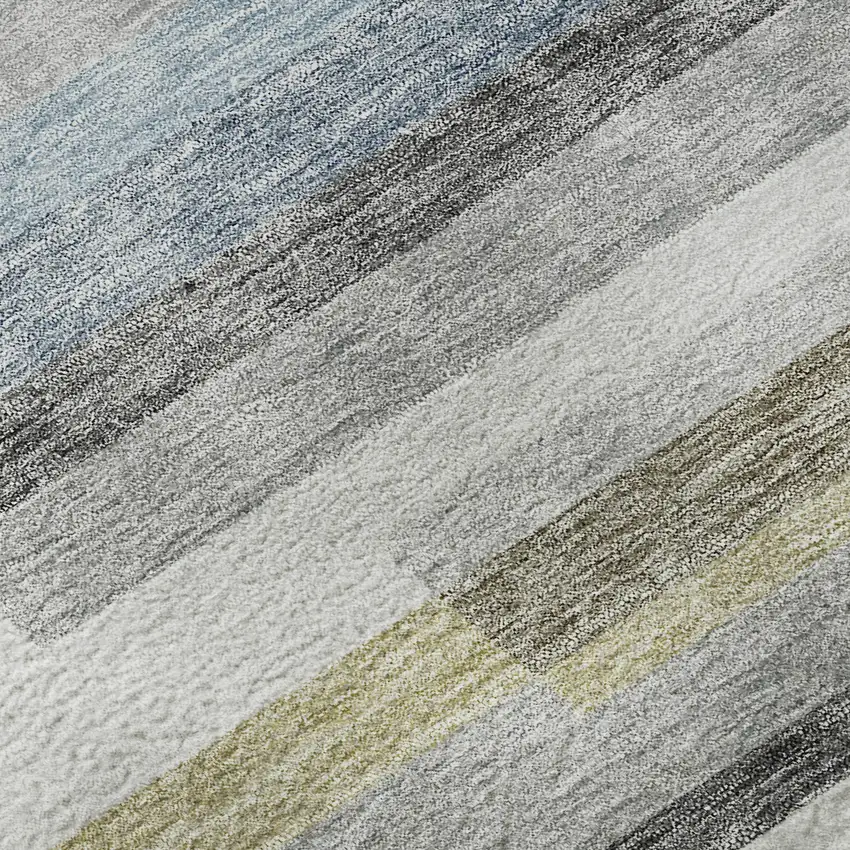 8' Gray Blue And Ivory Striped Washable Round Rug With UV Protection Photo 9