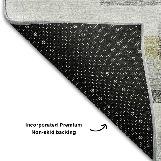 8' Gray Blue And Ivory Striped Washable Round Rug With UV Protection Photo 6