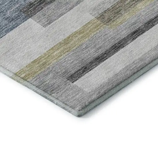 8' Gray Blue And Ivory Striped Washable Round Rug With UV Protection Photo 7