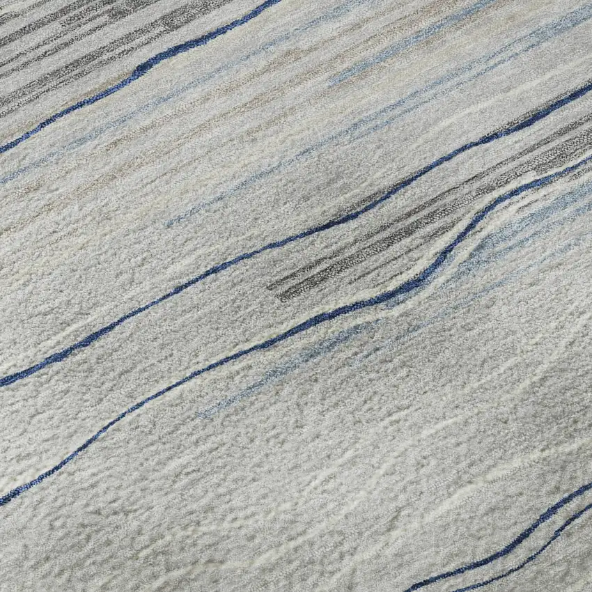 8' Gray Blue And Ivory Striped Washable Round Rug With UV Protection Photo 8