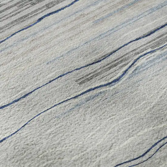 8' Gray Blue And Ivory Striped Washable Round Rug With UV Protection Photo 8