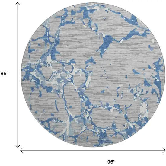 8' Gray Blue And Ivory Striped Washable Round Rug With UV Protection Photo 9