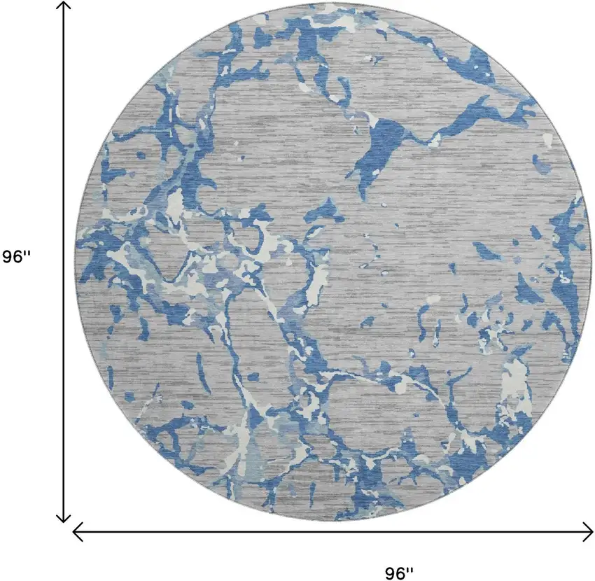 8' Gray Blue And Ivory Striped Washable Round Rug With UV Protection Photo 9