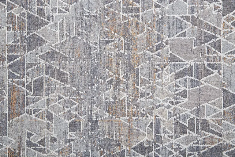 8' Gray Blue And Orange Abstract Power Loom Distressed Stain Resistant Runner Rug Photo 3