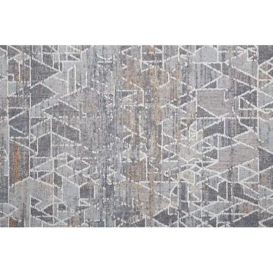 8' Gray Blue And Orange Abstract Power Loom Distressed Stain Resistant Runner Rug Photo 3