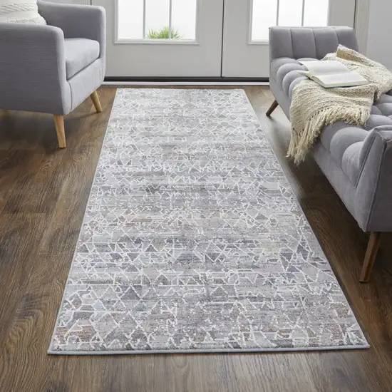 8' Gray Blue And Orange Abstract Power Loom Distressed Stain Resistant Runner Rug Photo 5