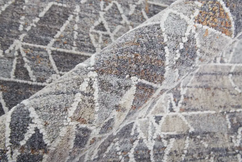 8' Gray Blue And Orange Abstract Power Loom Distressed Stain Resistant Runner Rug Photo 6